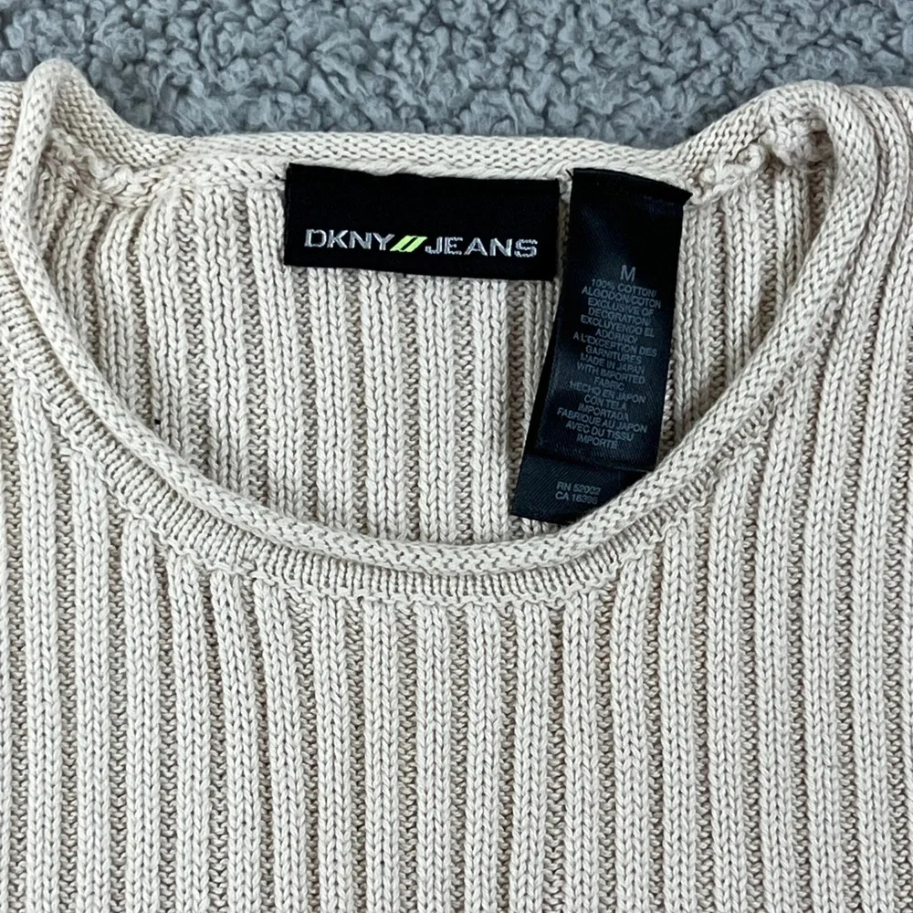 DKNY Jeans Men's Beige Ribbed Crew‎ Neck Long Sleeve Sweater Size M VTG NWT